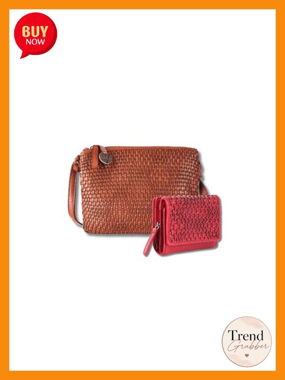 Genuine Leather Crossbody Bag & Wallet Set with Zipper Coin Purse for Women